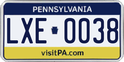 PA license plate LXE0038