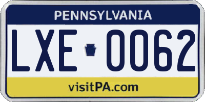 PA license plate LXE0062