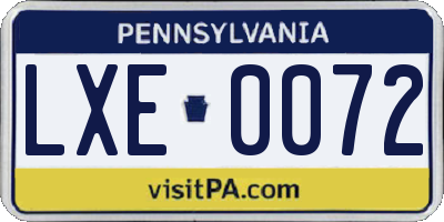 PA license plate LXE0072