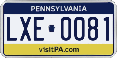 PA license plate LXE0081