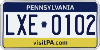 PA license plate LXE0102