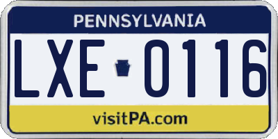 PA license plate LXE0116