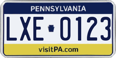 PA license plate LXE0123