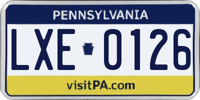 PA license plate LXE0126