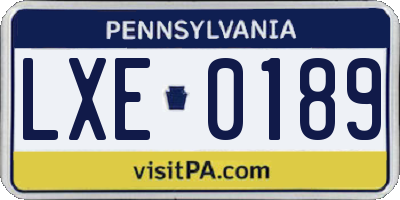 PA license plate LXE0189