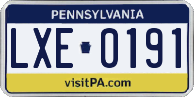PA license plate LXE0191