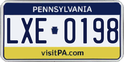 PA license plate LXE0198