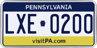 PA license plate LXE0200