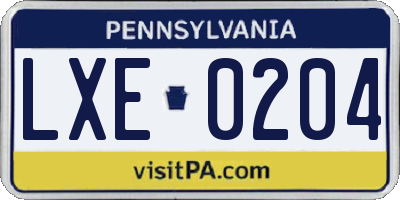 PA license plate LXE0204