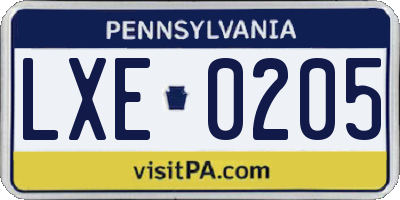 PA license plate LXE0205