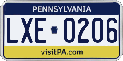 PA license plate LXE0206