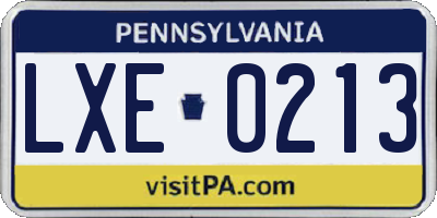 PA license plate LXE0213