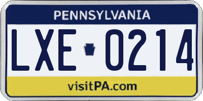 PA license plate LXE0214