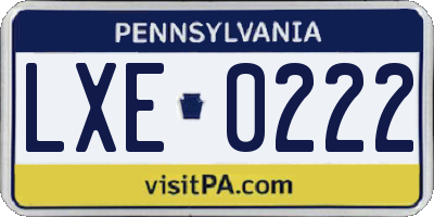 PA license plate LXE0222
