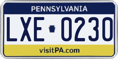 PA license plate LXE0230