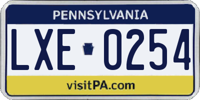 PA license plate LXE0254