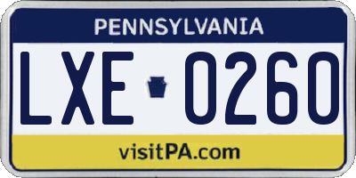 PA license plate LXE0260