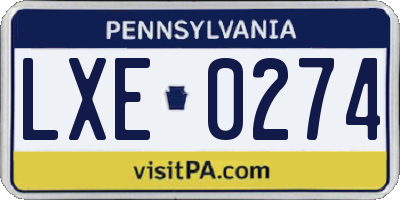 PA license plate LXE0274