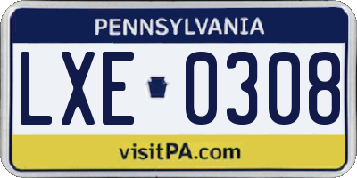 PA license plate LXE0308