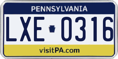 PA license plate LXE0316