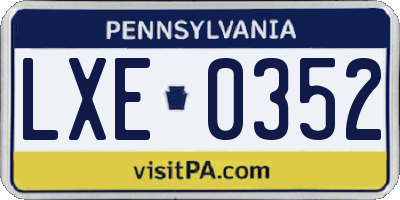 PA license plate LXE0352
