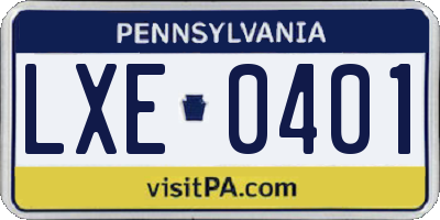 PA license plate LXE0401