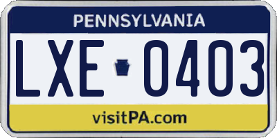 PA license plate LXE0403