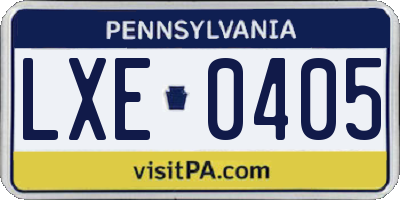 PA license plate LXE0405