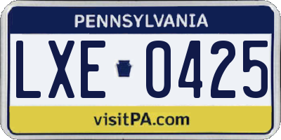 PA license plate LXE0425