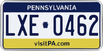PA license plate LXE0462