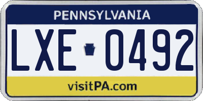 PA license plate LXE0492