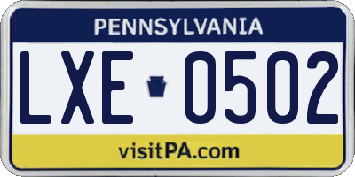 PA license plate LXE0502