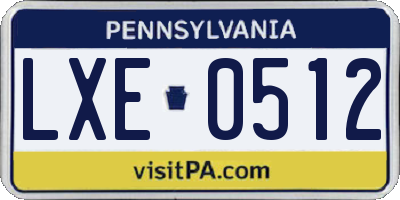 PA license plate LXE0512