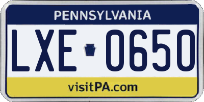 PA license plate LXE0650