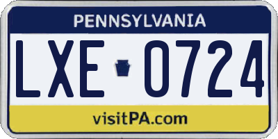 PA license plate LXE0724