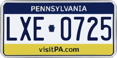 PA license plate LXE0725