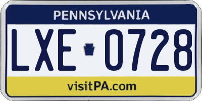 PA license plate LXE0728