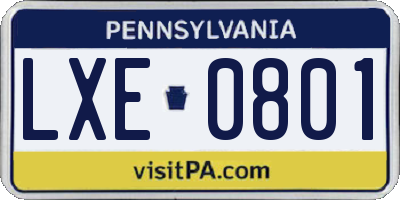 PA license plate LXE0801