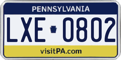 PA license plate LXE0802