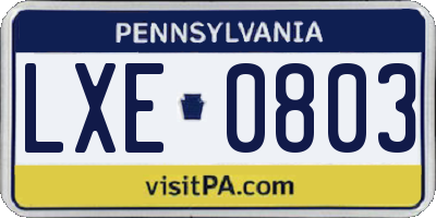PA license plate LXE0803