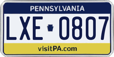 PA license plate LXE0807