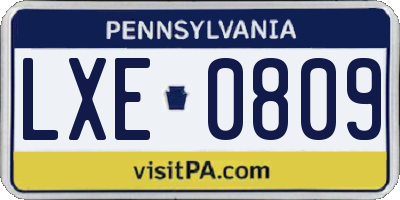 PA license plate LXE0809
