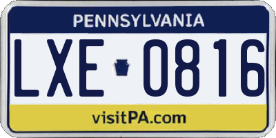 PA license plate LXE0816