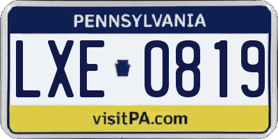 PA license plate LXE0819