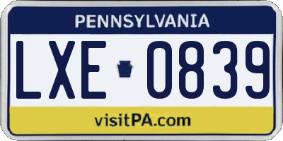 PA license plate LXE0839