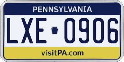 PA license plate LXE0906