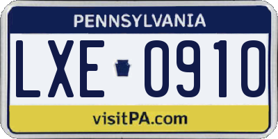 PA license plate LXE0910