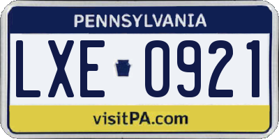 PA license plate LXE0921