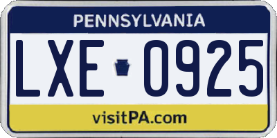 PA license plate LXE0925