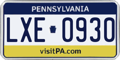 PA license plate LXE0930